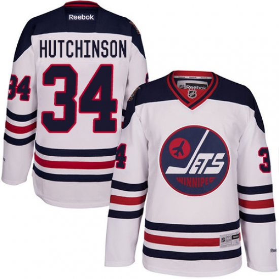 Men's Reebok Winnipeg Jets 34 Michael Hutchinson Premier White 2016 Heritage Classic NHL Jersey