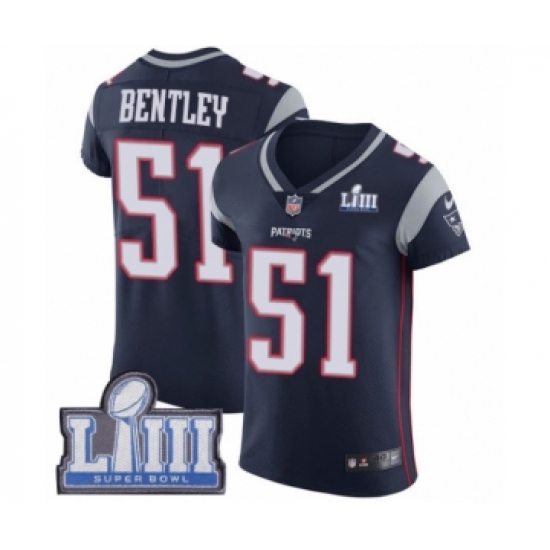 Men's Nike New England Patriots 51 Ja'Whaun Bentley Navy Blue Team Color Vapor Untouchable Elite Player Super Bowl LIII Bound NFL Jersey