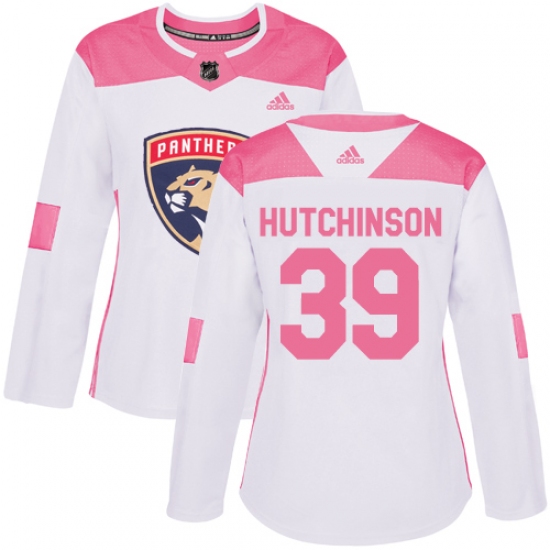 Women's Adidas Florida Panthers 39 Michael Hutchinson Authentic White Pink Fashion NHL Jersey