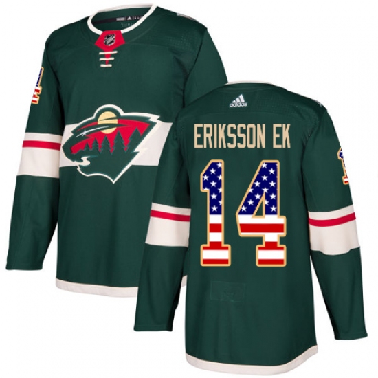 Men's Adidas Minnesota Wild 14 Joel Eriksson Ek Authentic Green USA Flag Fashion NHL Jersey