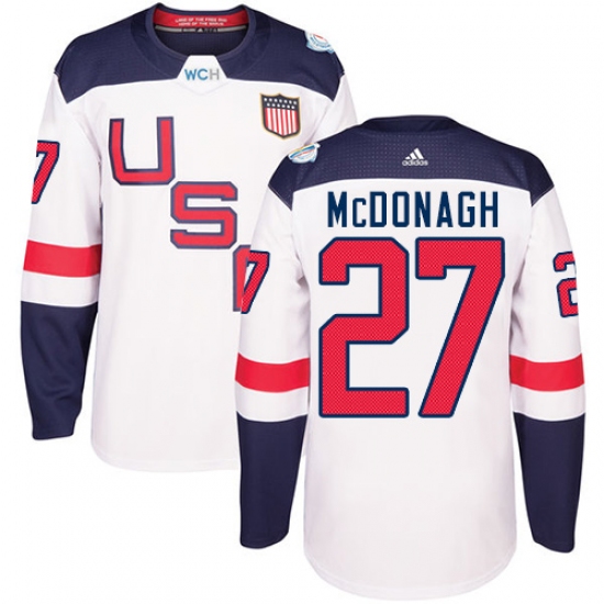 Youth Adidas Team USA 27 Ryan McDonagh Premier White Home 2016 World Cup Ice Hockey Jersey