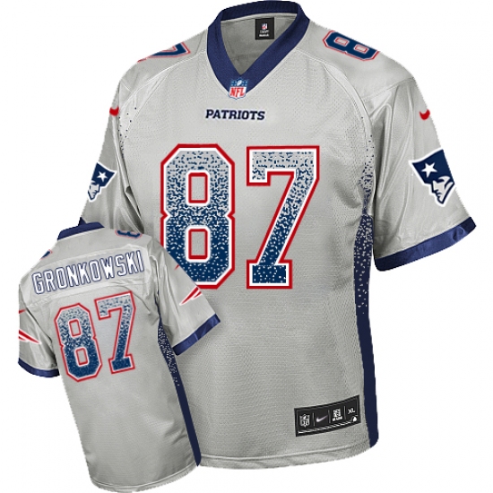 Men's Nike New England Patriots 87 Rob Gronkowski Elite Grey Drift Fashion NFL Jersey