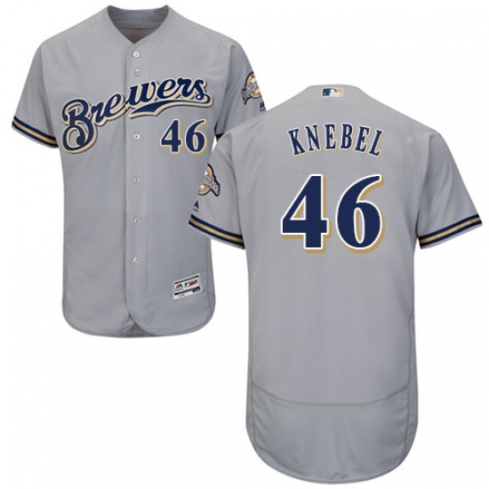 Men's Majestic Milwaukee Brewers 46 Corey Knebel Grey Flexbase Authentic Collection MLB Jersey