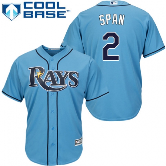 Men's Majestic Tampa Bay Rays 2 Denard Span Replica Light Blue Alternate 2 Cool Base MLB Jersey