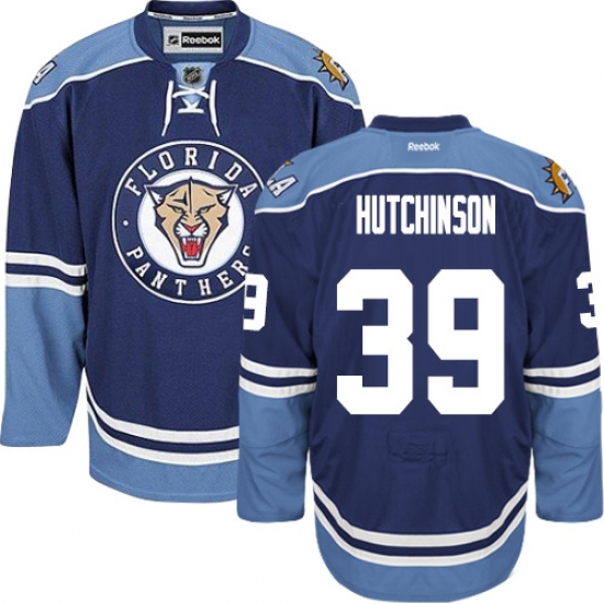 Men's Reebok Florida Panthers 39 Michael Hutchinson Premier Navy Blue Third NHL Jersey