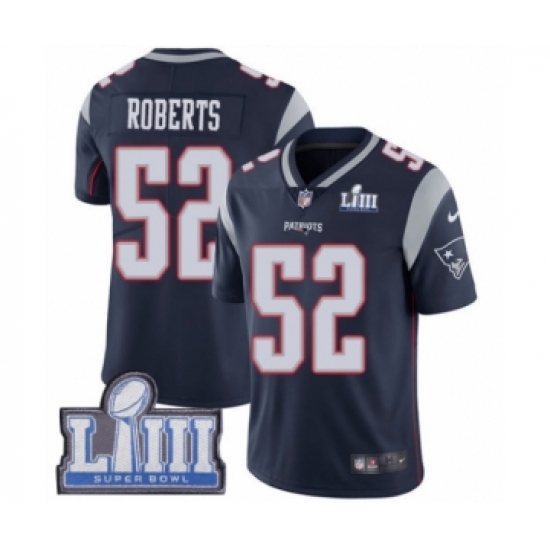 Men's Nike New England Patriots 52 Elandon Roberts Navy Blue Team Color Vapor Untouchable Limited Player Super Bowl LIII Bound NFL Jersey