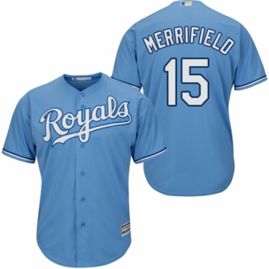 Men's Majestic Kansas City Royals 15 Whit Merrifield Replica Light Blue Alternate 1 Cool Base MLB Jersey