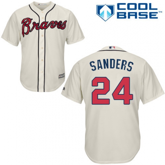 Youth Majestic Atlanta Braves 24 Deion Sanders Authentic Cream Alternate 2 Cool Base MLB Jersey