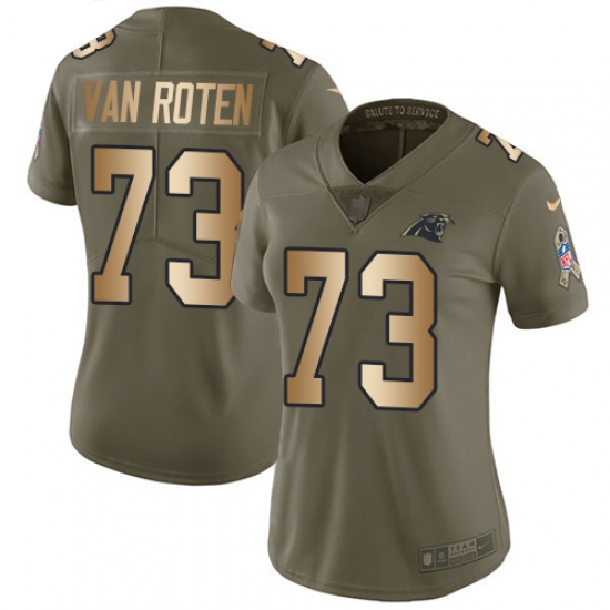 Women's Nike Carolina Panthers 73 Greg Van Roten Limited Olive Gold 2017 Salute to Service NFL Jersey