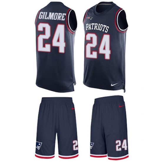 Men's Nike New England Patriots 24 Stephon Gilmore Limited Navy Blue Tank Top Suit NFL Jersey