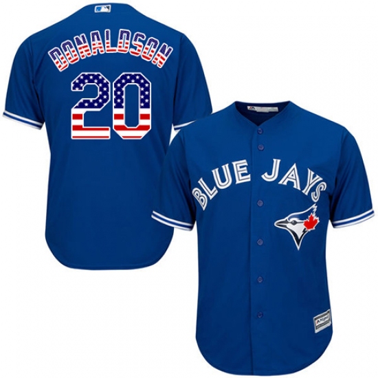 Men's Majestic Toronto Blue Jays 20 Josh Donaldson Replica Royal Blue USA Flag Fashion MLB Jersey