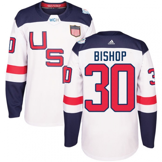 Men's Adidas Team USA 30 Ben Bishop Authentic White Home 2016 World Cup Ice Hockey Jersey