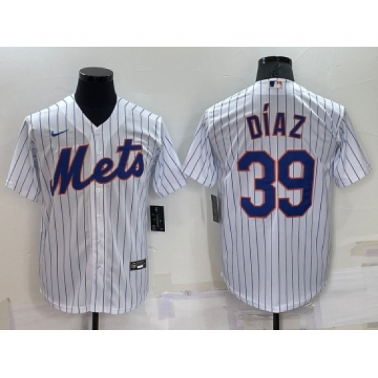 Men's New York Mets 39 Edwin Diaz White Stitched MLB Cool Base Nike Jersey