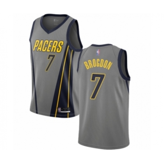 Men's Indiana Pacers 7 Malcolm Brogdon Authentic Gray Basketball Jersey - City Edition