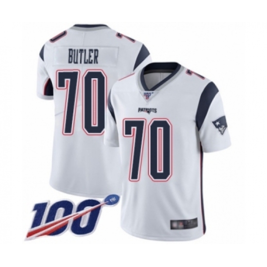 Men's New England Patriots 70 Adam Butler White Vapor Untouchable Limited Player 100th Season Football Jersey