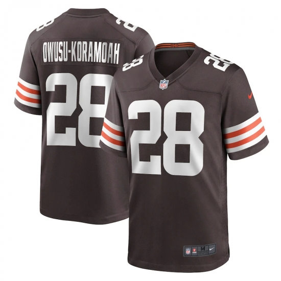 Men's Cleveland Browns 28 Jeremiah Owusu-Koramoah Nike Brown 2021 NFL Draft Pick Player Game Jersey