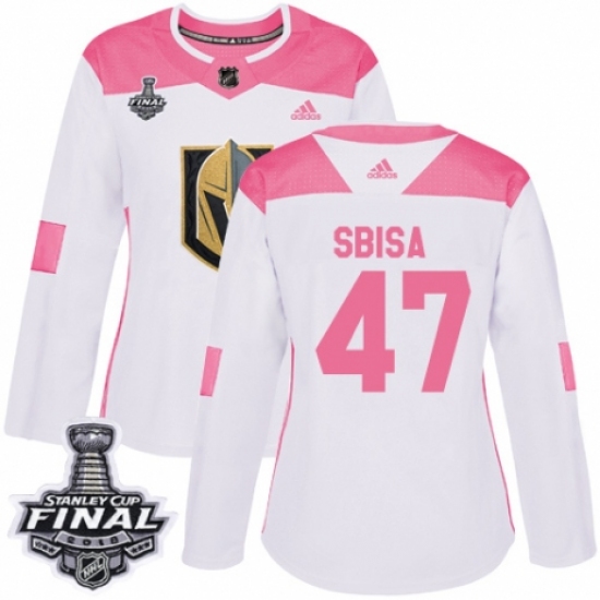 Women's Adidas Vegas Golden Knights 47 Luca Sbisa Authentic White/Pink Fashion 2018 Stanley Cup Final NHL Jersey