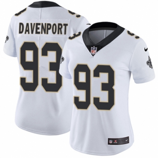 Women's Nike New Orleans Saints 93 Marcus Davenport White Vapor Untouchable Limited Player NFL Jersey