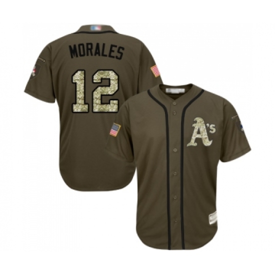 Men's Oakland Athletics 12 Kendrys Morales Authentic Green Salute to Service Baseball Jersey