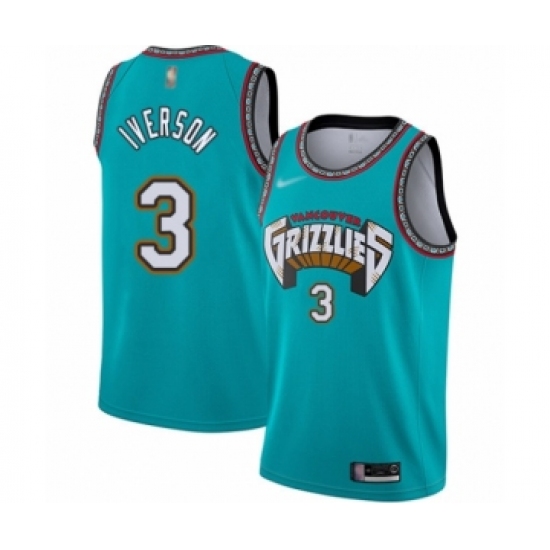 Youth Memphis Grizzlies 3 Allen Iverson Swingman Green Hardwood Classic Basketball Jersey