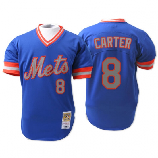 Men's Mitchell and Ness New York Mets 8 Gary Carter Authentic Blue 1983 Throwback MLB Jersey