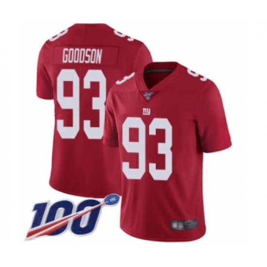 Men's New York Giants 93 B.J. Goodson Red Limited Red Inverted Legend 100th Season Football Jersey