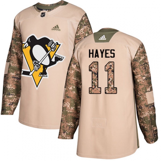 Men's Adidas Pittsburgh Penguins 11 Jimmy Hayes Authentic Camo Veterans Day Practice NHL Jersey