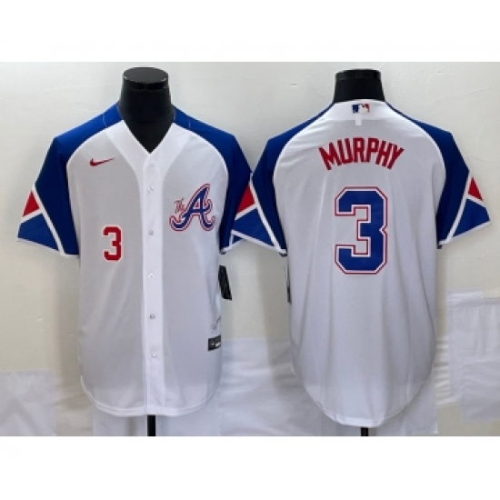 Men's Atlanta Braves 3 Dale Murphy Number White 2023 City Connect Cool Base Stitched Jersey