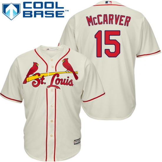 Youth Majestic St. Louis Cardinals 15 Tim McCarver Replica Cream Alternate Cool Base MLB Jersey