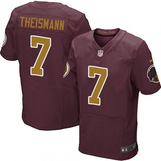 Men's Nike Washington Redskins 7 Joe Theismann Elite Burgundy Red/Gold Number Alternate 80TH Anniversary NFL Jersey