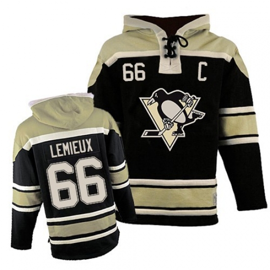 Youth Old Time Hockey Pittsburgh Penguins 66 Mario Lemieux Authentic Black Sawyer Hooded Sweatshirt NHL Jersey