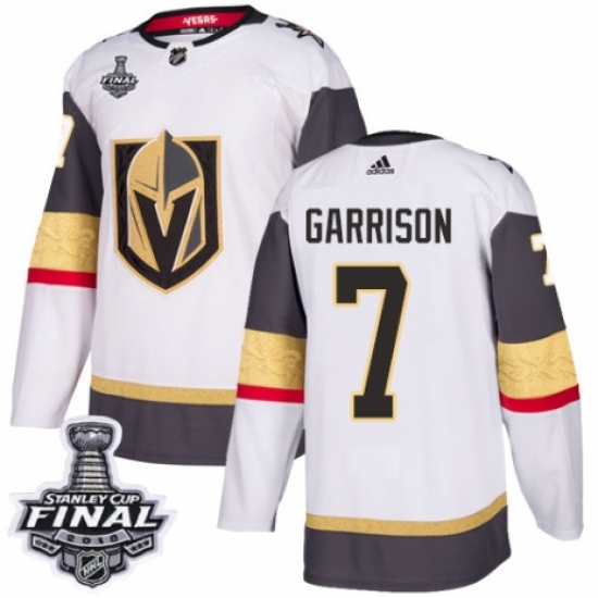 Youth Adidas Vegas Golden Knights 7 Jason Garrison Authentic White Away 2018 Stanley Cup Final NHL Jersey