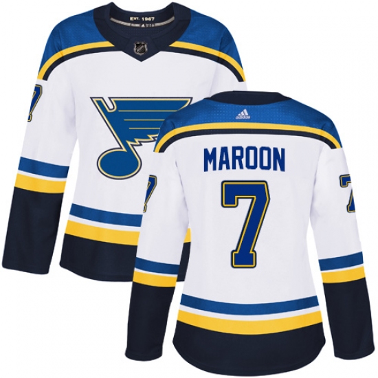 Women's Adidas St. Louis Blues 7 Patrick Maroon Authentic White Away NHL Jersey