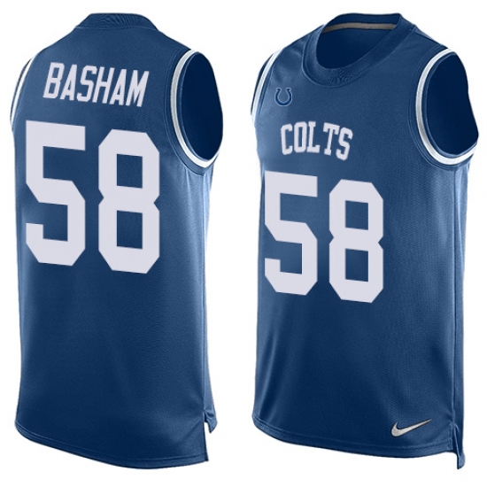 Men's Nike Indianapolis Colts 58 Tarell Basham Limited Royal Blue Player Name & Number Tank Top NFL Jersey