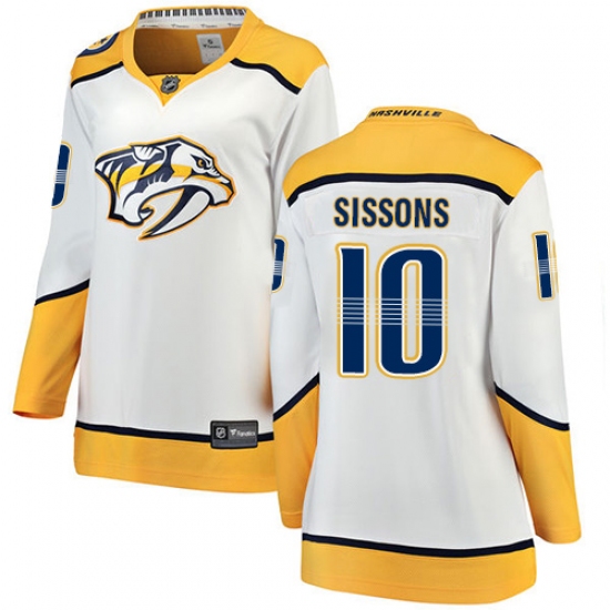 Women's Nashville Predators 10 Colton Sissons Fanatics Branded White Away Breakaway NHL Jersey