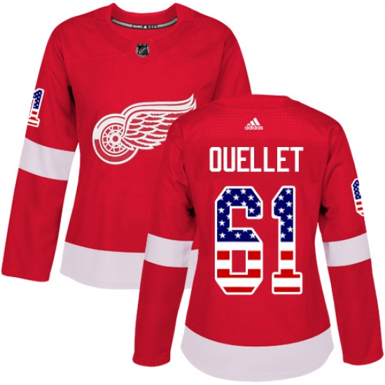 Women's Adidas Detroit Red Wings 61 Xavier Ouellet Authentic Red USA Flag Fashion NHL Jersey