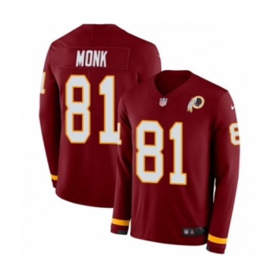 Youth Nike Washington Redskins 81 Art Monk Limited Burgundy Therma Long Sleeve NFL Jersey