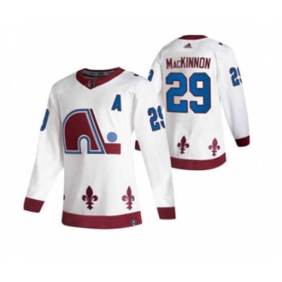 Men's Colorado Avalanche 29 Nathan MacKinnon White 2020-21 Reverse Retro Alternate Hockey Jersey