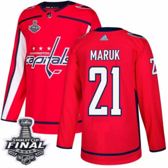 Youth Adidas Washington Capitals 21 Dennis Maruk Authentic Red Home 2018 Stanley Cup Final NHL Jersey