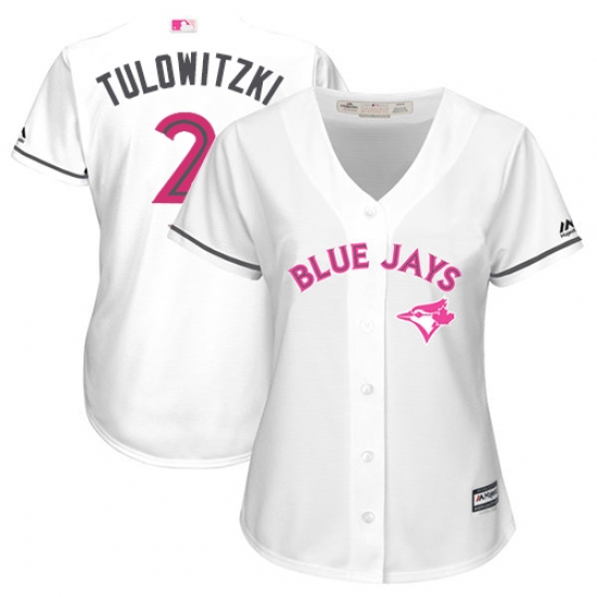 Women's Majestic Toronto Blue Jays 2 Troy Tulowitzki Replica White Mother's Day Cool Base MLB Jersey