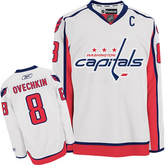 Women's Reebok Washington Capitals 8 Alex Ovechkin Authentic White Away NHL Jersey