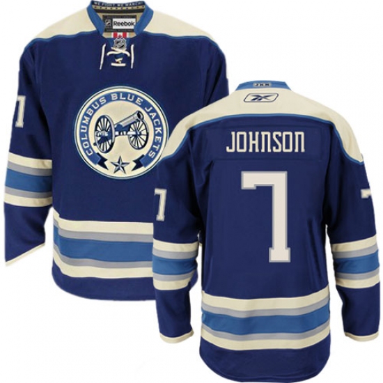 Men's Reebok Columbus Blue Jackets 7 Jack Johnson Authentic Navy Blue Third NHL Jersey