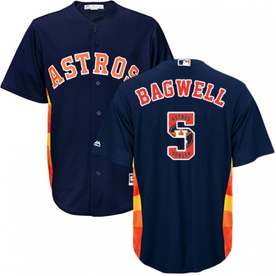 Men's Majestic Houston Astros 5 Jeff Bagwell Authentic Navy Blue Team Logo Fashion Cool Base MLB Jersey