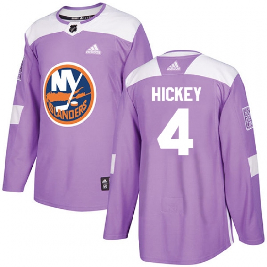 Youth Adidas New York Islanders 4 Thomas Hickey Authentic Purple Fights Cancer Practice NHL Jersey