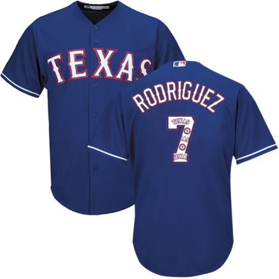 Men's Majestic Texas Rangers 7 Ivan Rodriguez Authentic Royal Blue Team Logo Fashion Cool Base MLB Jersey