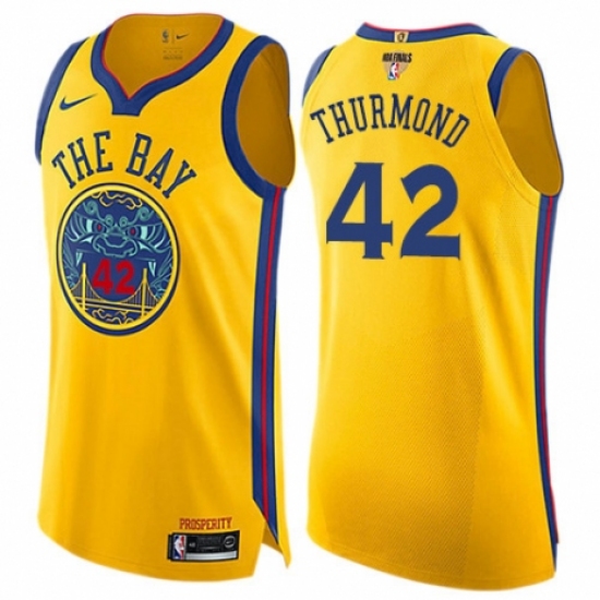 Youth Nike Golden State Warriors 42 Nate Thurmond Swingman Gold 2018 NBA Finals Bound NBA Jersey - City Edition