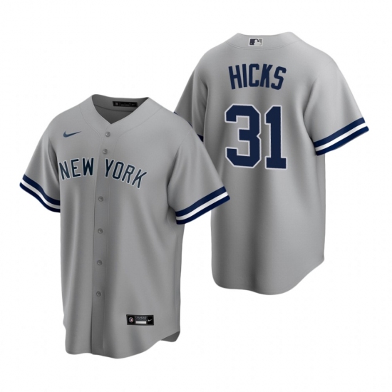 Men's Nike New York Yankees 31 Aaron Hicks Gray Road Stitched Baseball Jersey