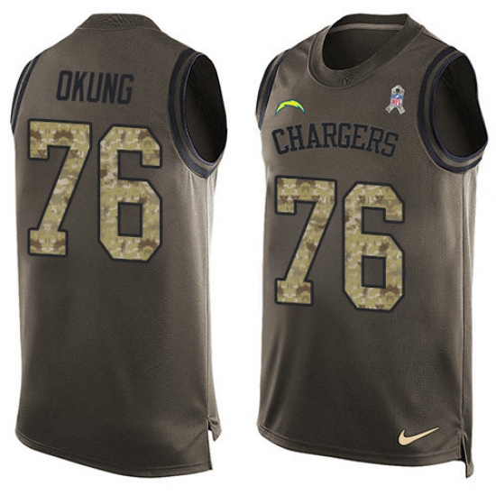Men's Nike Los Angeles Chargers 76 Russell Okung Limited Green Salute to Service Tank Top NFL Jersey