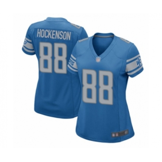 Women's Detroit Lions 88 T.J. Hockenson Game Blue Team Color Football Jersey