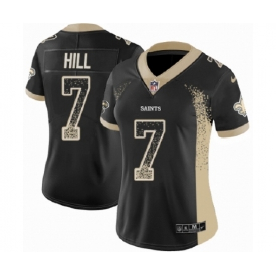 Women's Nike New Orleans Saints 7 Taysom Hill Limited Black Rush Drift Fashion NFL Jersey